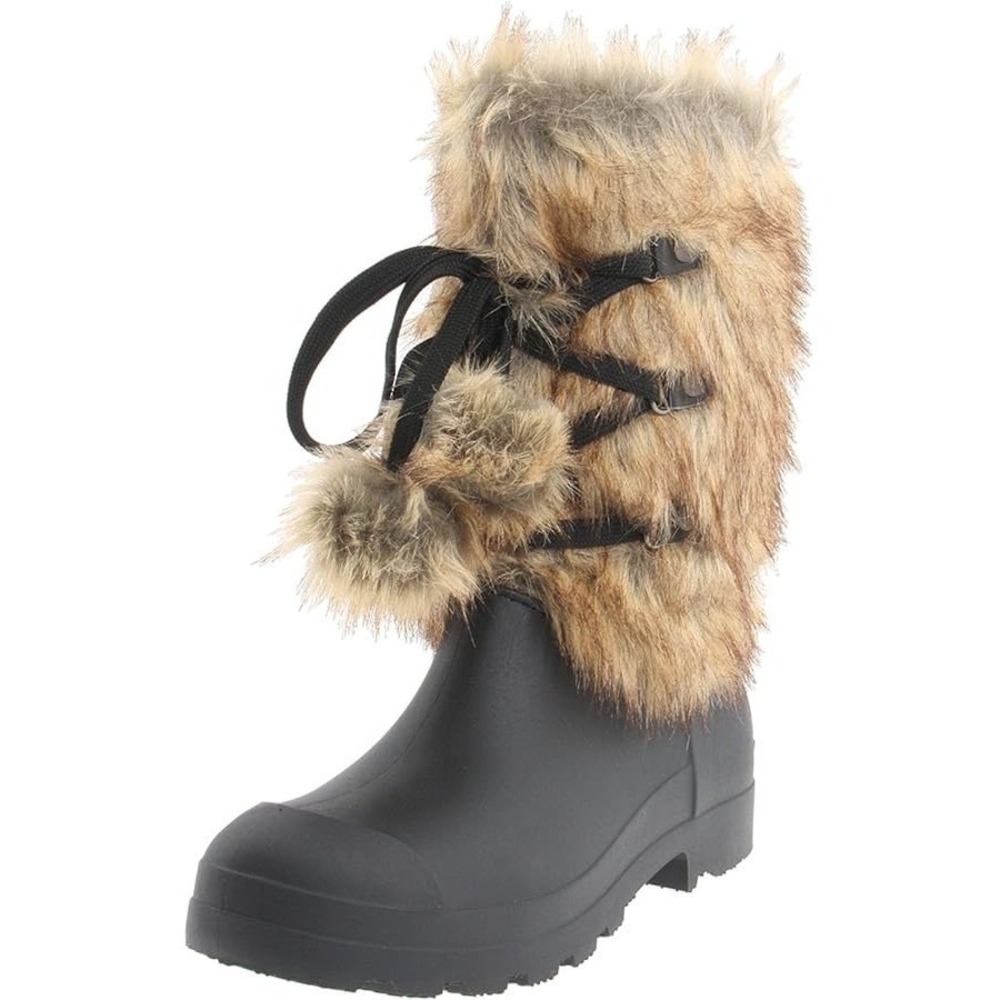 Dirty Laundry Black Faux Fur Rain Boots Women 6M Apres Chic Nordic Cabin Fall